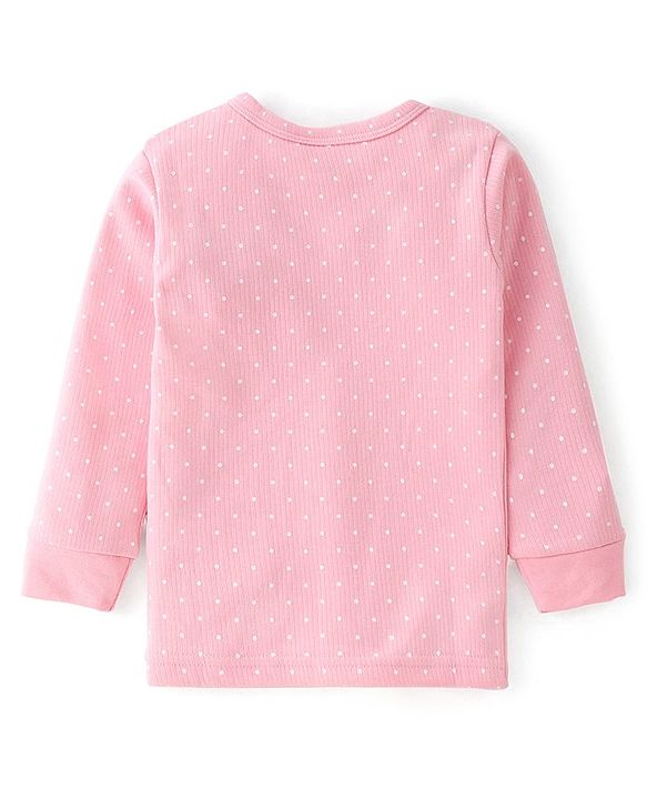 Babyhug Full Sleeves Thermal Vest and Pant Set Polka Dot Print - Pink