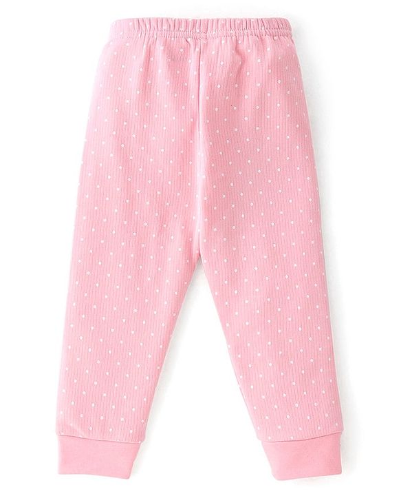 Babyhug Full Sleeves Thermal Vest and Pant Set Polka Dot Print - Pink