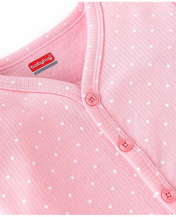Babyhug Full Sleeves Thermal Vest and Pant Set Polka Dot Print - Pink