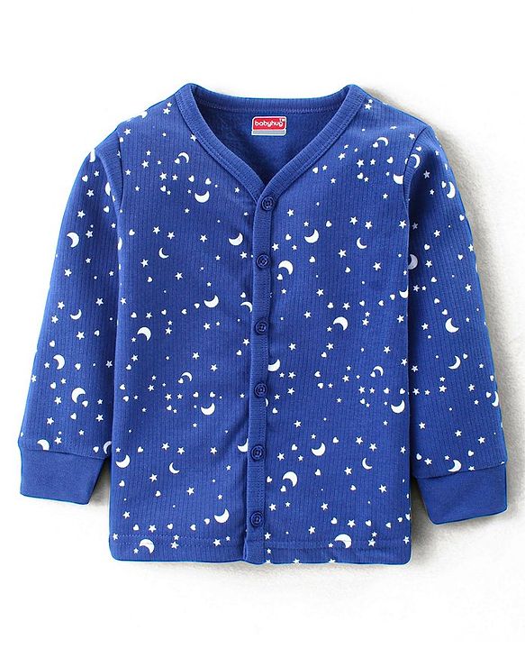 Babyhug Full Sleeves Front Open Vest & Leggings Set Star Print - Navy Blue