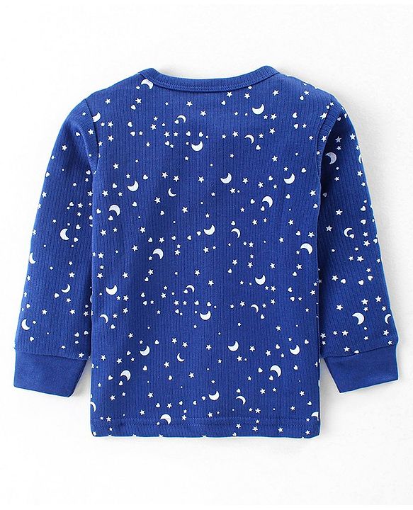 Babyhug Full Sleeves Front Open Vest & Leggings Set Star Print - Navy Blue