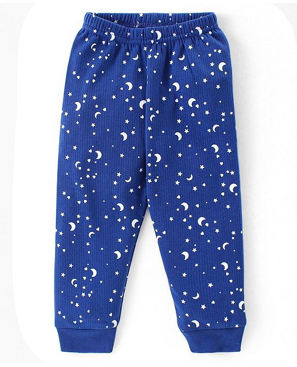 Babyhug Full Sleeves Front Open Vest & Leggings Set Star Print - Navy Blue