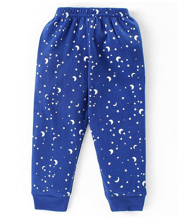Babyhug Full Sleeves Front Open Vest & Leggings Set Star Print - Navy Blue