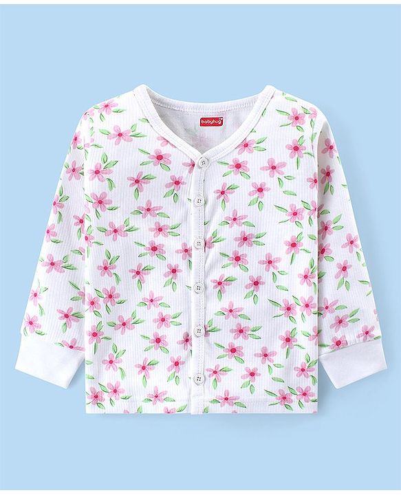 Babyhug Front Open Full Sleeve Vest and Legging Thermal Wear Floral Printed Combo Set -Off White