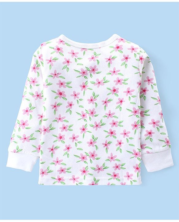 Babyhug Front Open Full Sleeve Vest and Legging Thermal Wear Floral Printed Combo Set -Off White