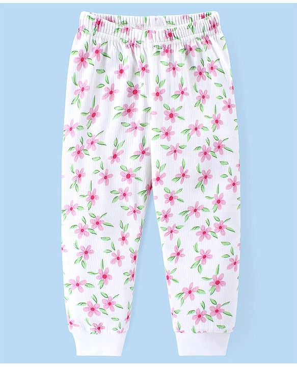 Babyhug Front Open Full Sleeve Vest and Legging Thermal Wear Floral Printed Combo Set -Off White