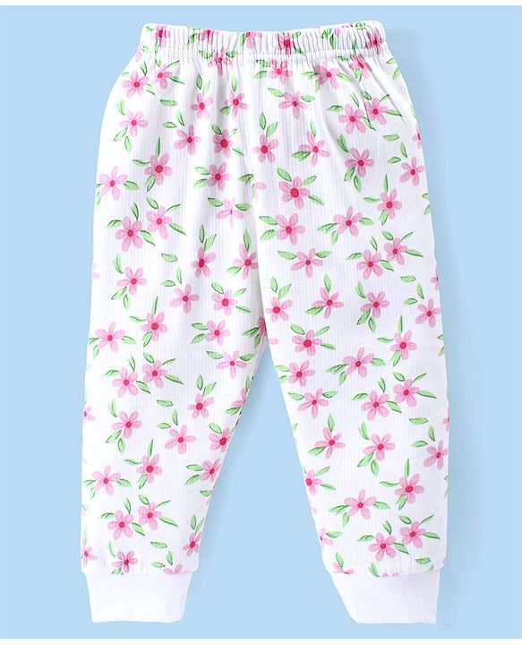 Babyhug Front Open Full Sleeve Vest and Legging Thermal Wear Floral Printed Combo Set -Off White