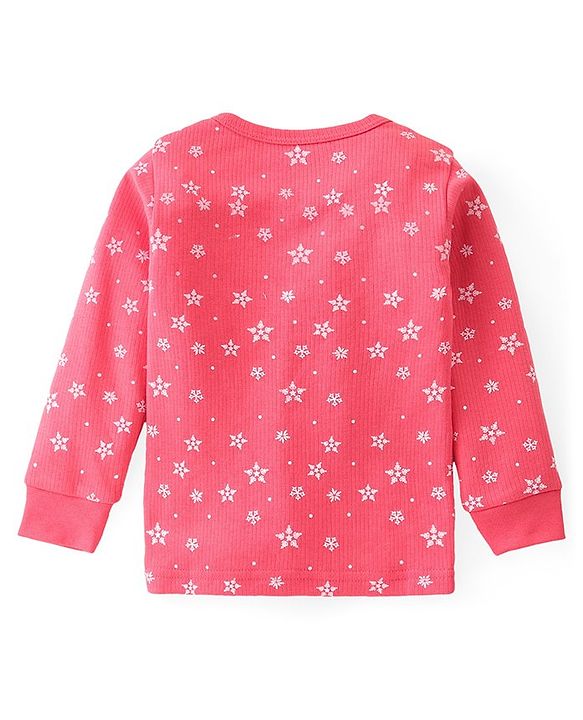 Babyhug Front Open Full Sleeves Top & Bottom Thermal Wear Combo Set Snowflake Print - Pink