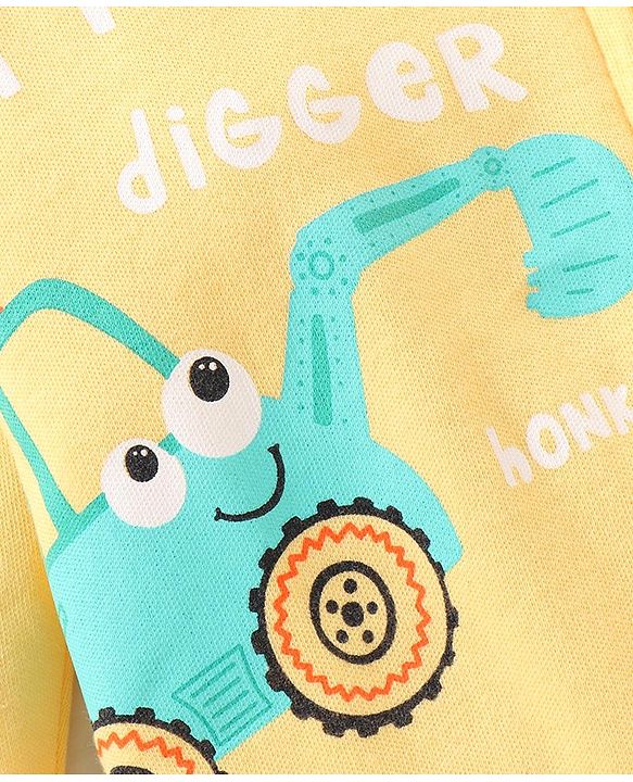 Babyhug Interlock Knit Full Sleeves Sleepsuit with JCB Print - Yellow