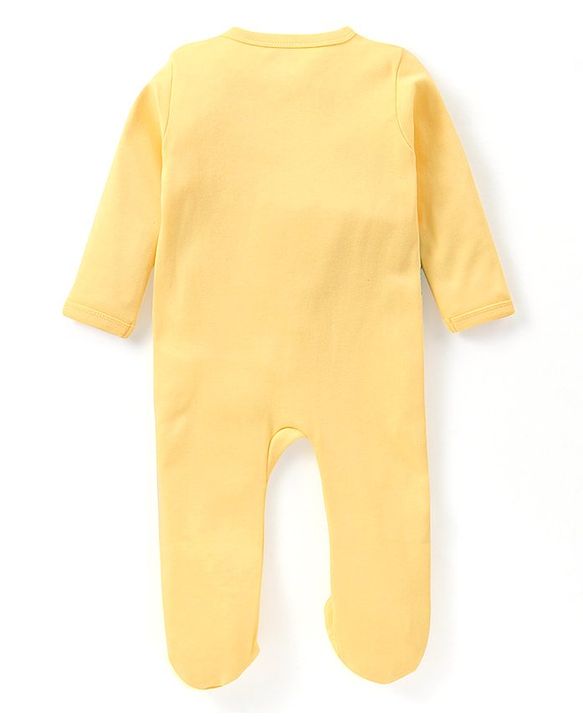 Babyhug Interlock Knit Full Sleeves Sleepsuit with JCB Print - Yellow