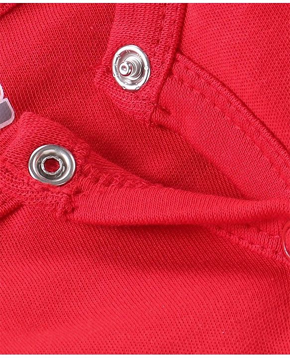 Babyhug Interlock Knit Full Sleeves Sleep Suit Striped & Text Print - Red