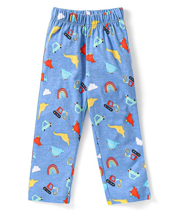 Babyhug Single Jersey Half Sleeves Night Suit Dino & Car Print - Blue