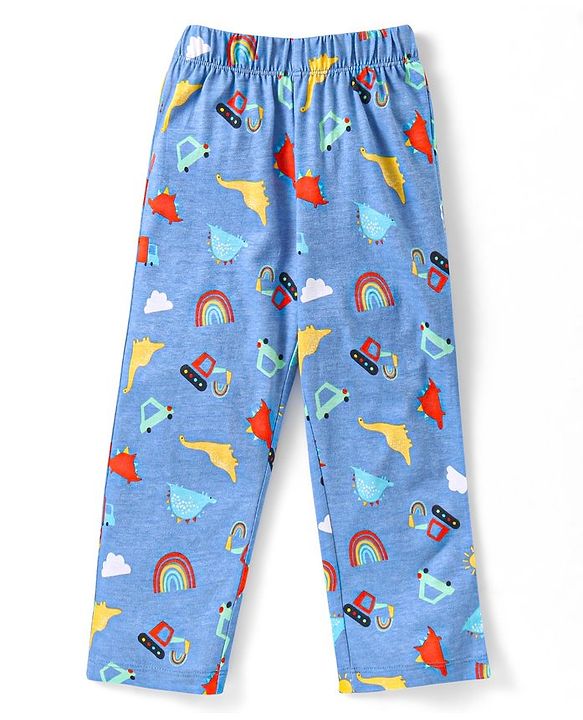 Babyhug Single Jersey Half Sleeves Night Suit Dino & Car Print - Blue