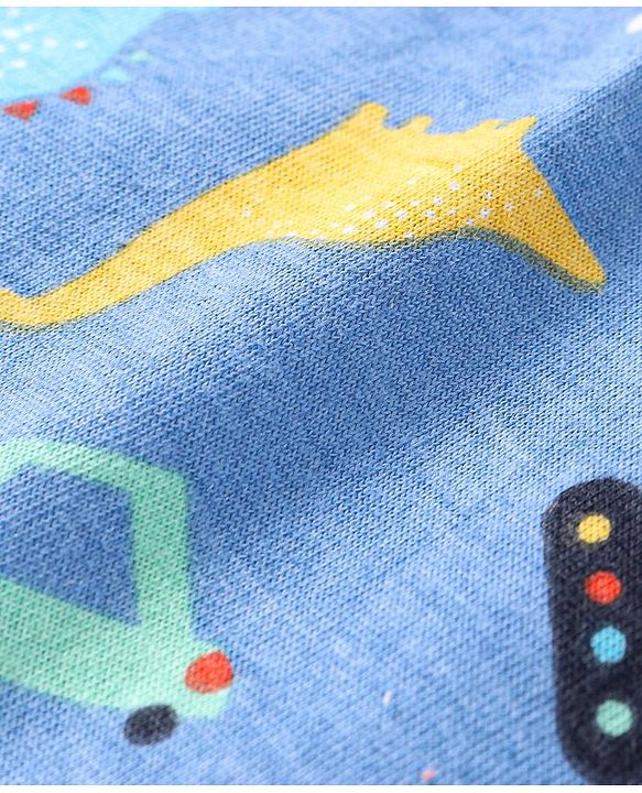 Babyhug Single Jersey Half Sleeves Night Suit Dino & Car Print - Blue