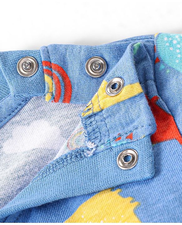 Babyhug Single Jersey Half Sleeves Night Suit Dino & Car Print - Blue