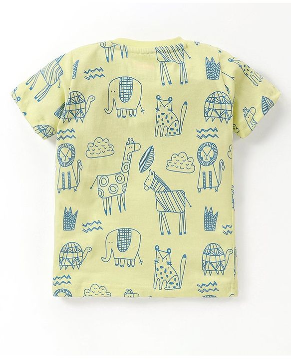 Babyhug Cotton Knit Half Sleeves Lion Printed Night Suit - Green