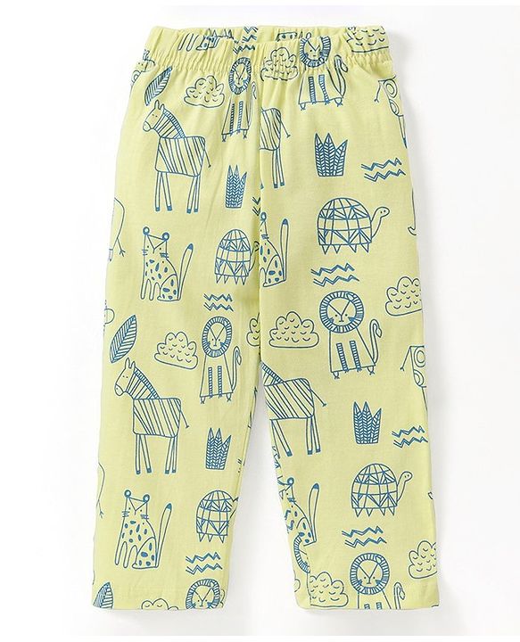 Babyhug Cotton Knit Half Sleeves Lion Printed Night Suit - Green