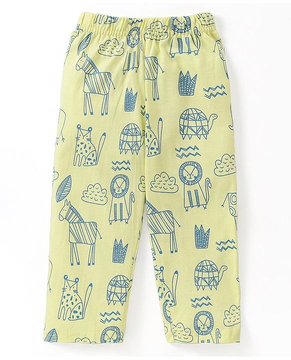 Babyhug Cotton Knit Half Sleeves Lion Printed Night Suit - Green