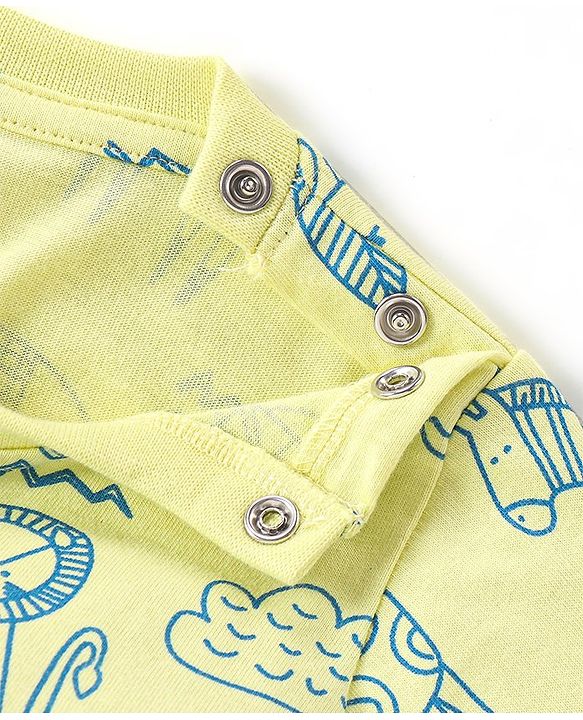 Babyhug Cotton Knit Half Sleeves Lion Printed Night Suit - Green