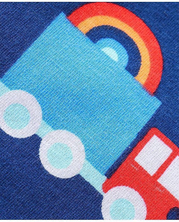 Babyhug Single Jersey Knit Half Sleeves Night Suit Vehicle Print - Navy Blue