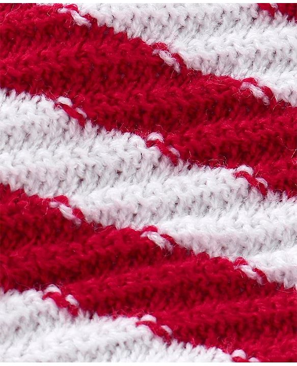 Babyhug Knitted Full Sleeves Striped Baby Sweater Set with Cap & Booties - White & Red