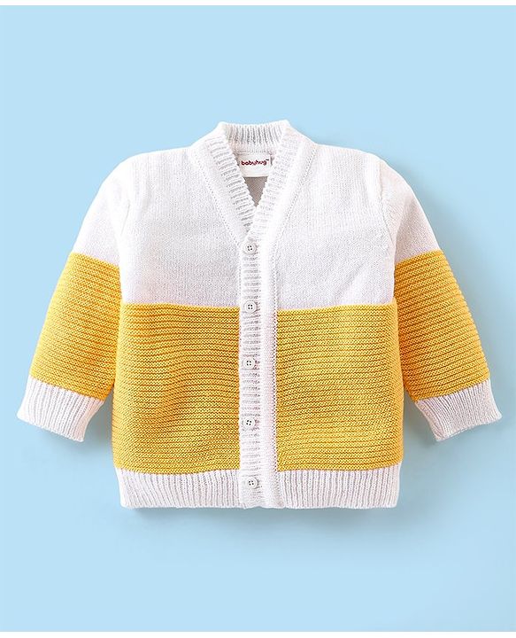 Babyhug Knitted Full Sleeves Striped Baby Sweater Set with Cap & Booties - White & Red