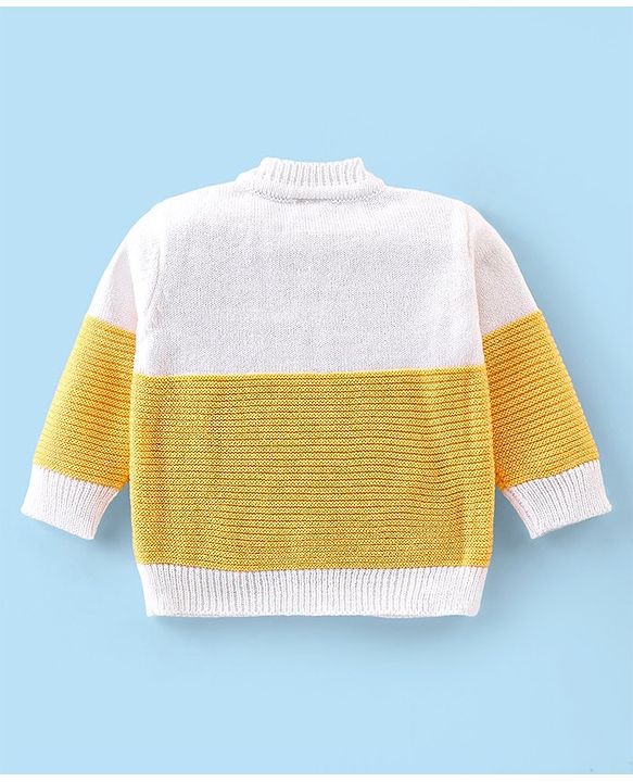 Babyhug Knitted Full Sleeves Striped Baby Sweater Set with Cap & Booties - White & Red