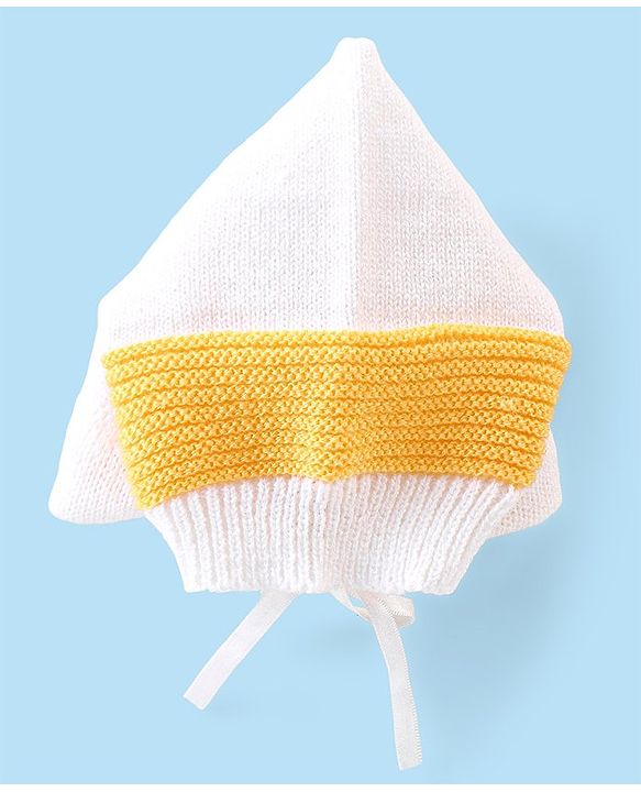 Babyhug Knitted Full Sleeves Striped Baby Sweater Set with Cap & Booties - White & Red