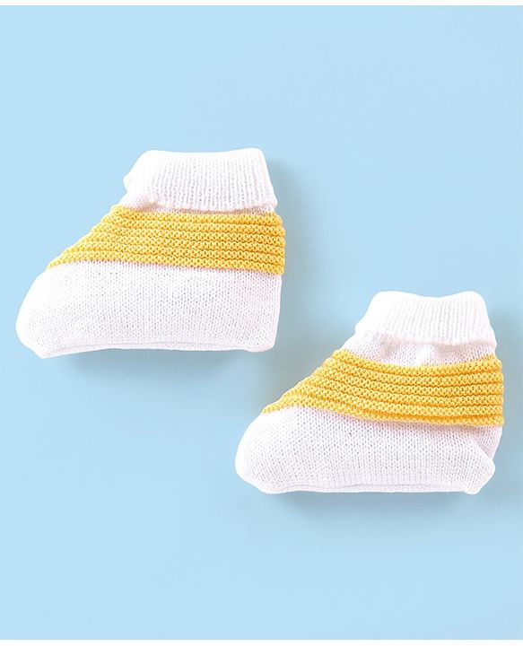 Babyhug Knitted Full Sleeves Striped Baby Sweater Set with Cap & Booties - White & Red