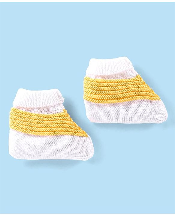 Babyhug Knitted Full Sleeves Striped Baby Sweater Set with Cap & Booties - White & Red