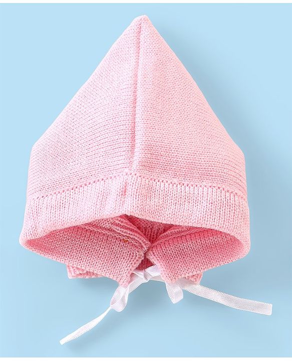 Babyhug Knitted Full Sleeves Striped Baby Sweater Set with Cap & Booties - White & Pink