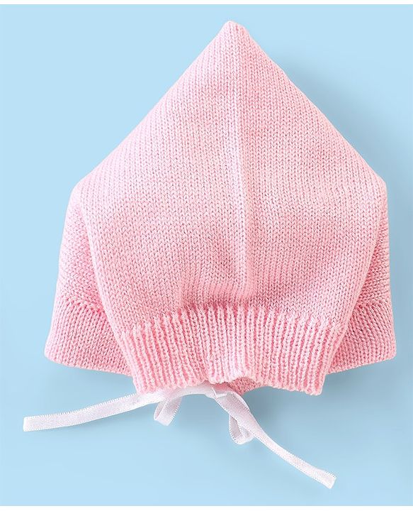 Babyhug Knitted Full Sleeves Striped Baby Sweater Set with Cap & Booties - White & Pink