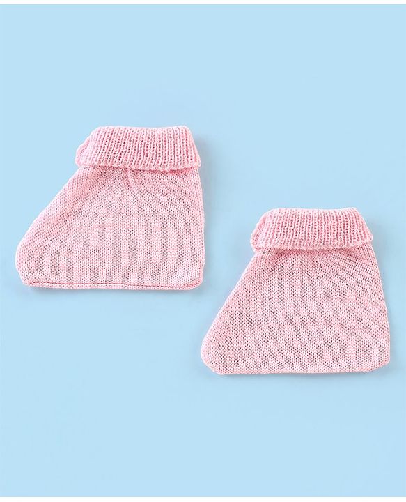 Babyhug Knitted Full Sleeves Striped Baby Sweater Set with Cap & Booties - White & Pink