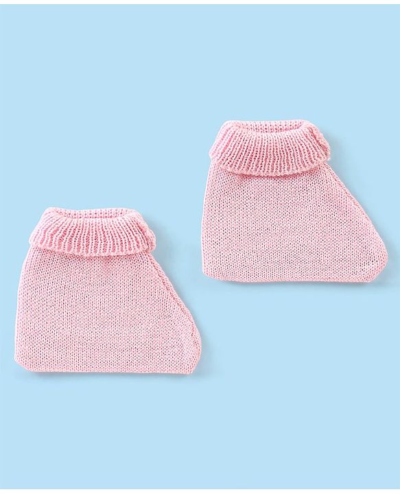 Babyhug Knitted Full Sleeves Striped Baby Sweater Set with Cap & Booties - White & Pink