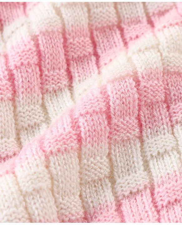 Babyhug Knitted Full Sleeves Striped Baby Sweater Set with Cap & Booties - White & Pink