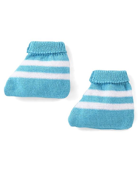 Babyhug Knitted Full Sleeves Striped Sweater Set with Cap & Booties - Blue