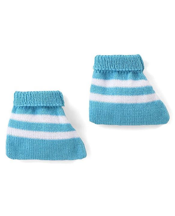 Babyhug Knitted Full Sleeves Striped Sweater Set with Cap & Booties - Blue