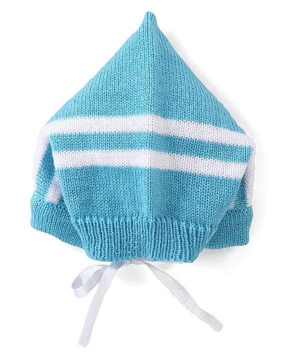 Babyhug Knitted Full Sleeves Striped Sweater Set with Cap & Booties - Blue