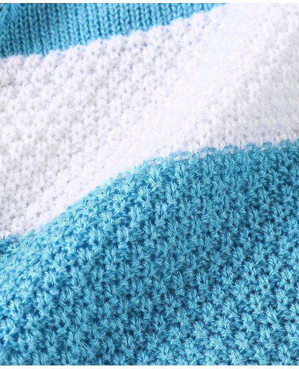 Babyhug Knitted Full Sleeves Striped Sweater Set with Cap & Booties - Blue
