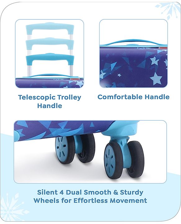Babyhug Disney Frozen Hard Sided Kids Trolley Luggage Bag with Wheels Blue - 18 Inch