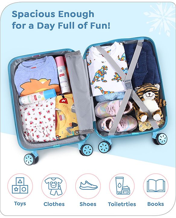 Babyhug Disney Frozen Hard Sided Kids Trolley Luggage Bag with Wheels Blue - 18 Inch