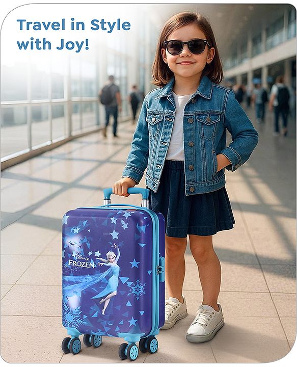 Babyhug Disney Frozen Hard Sided Kids Trolley Luggage Bag with Wheels Blue - 18 Inch