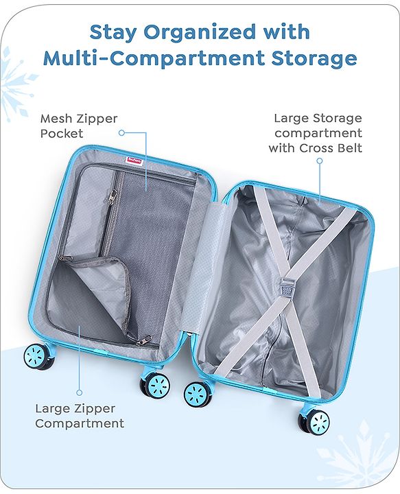 Babyhug Disney Frozen Hard Sided Kids Trolley Luggage Bag with Wheels Blue - 18 Inch