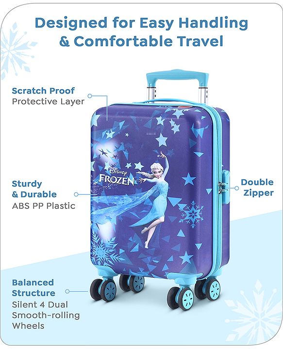 Babyhug Disney Frozen Hard Sided Kids Trolley Luggage Bag with Wheels Blue - 18 Inch