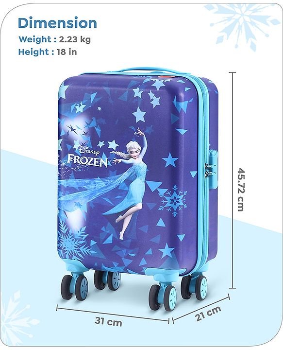 Babyhug Disney Frozen Hard Sided Kids Trolley Luggage Bag with Wheels Blue - 18 Inch