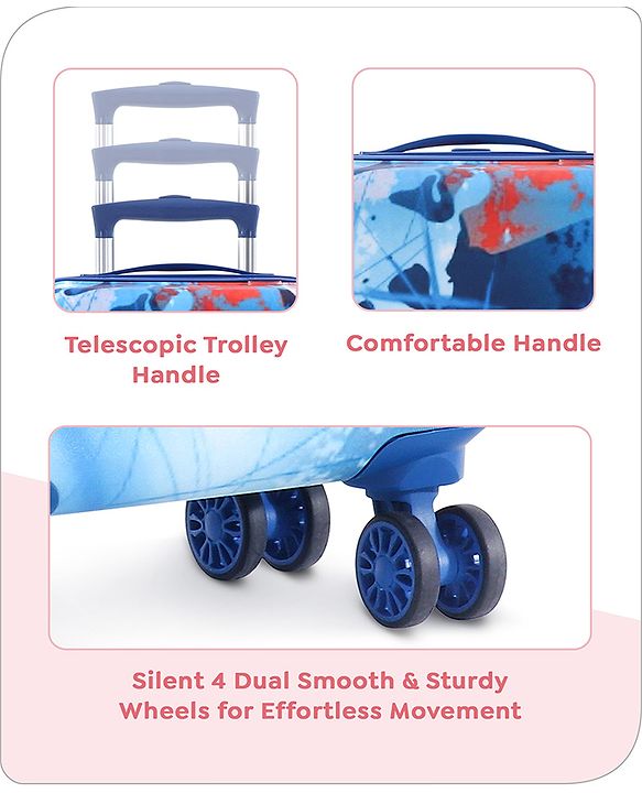 Babyhug Marvel Captain America Hard Sided Kids Trolley Luggage Bag with Wheels Blue - 18 Inch| Shock Resistant| Telescopic Handle| Water Resistant| Easy Zipper Closure| Durable Wheels| Number Lock
