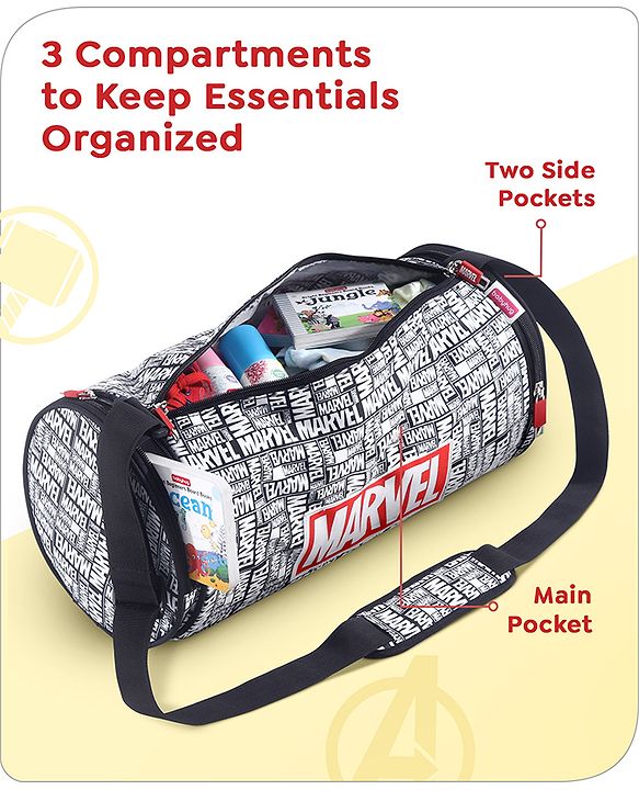 Babyhug Marvel Original Travel Bag - White| GYM Bag| Adjustable Shoulder Strap| Water Proof| Durable Zippers