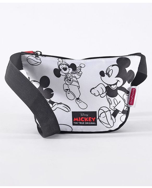 Babyhug Disney Spacious Waist Bag With Mickey Mouse Print - Black & White