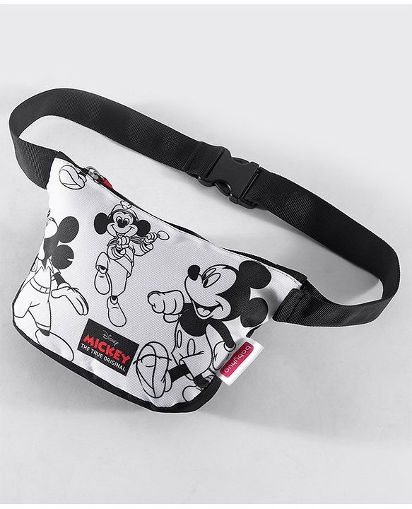 Babyhug Disney Spacious Waist Bag With Mickey Mouse Print - Black & White