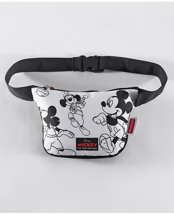 Babyhug Disney Spacious Waist Bag With Mickey Mouse Print - Black & White